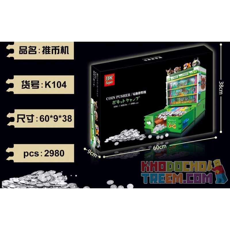 SUPER 18K K104 non  MÁY ĐẨY TIỀN ĐIỆN bộ đồ chơi xếp lắp ráp ghép mô hình Creator COIN PUSHER Sáng Tạo 2980 khối
