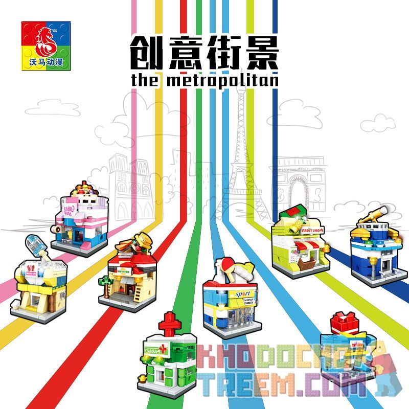 WOMA C0345 0345 non  CHẾ ĐỘ XEM PHỐ SÁNG TẠO bộ đồ chơi xếp lắp ráp ghép mô hình Mini Modular THE METROPOLITAN Đường Phố Thu Nhỏ 800 khối