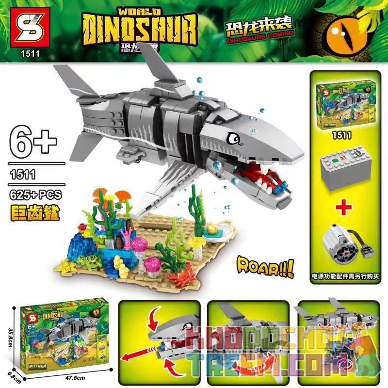 SHENG YUAN SY 1511 non  SHARK RĂNG KHỔNG LỒ bộ đồ chơi xếp lắp ráp ghép mô hình Jurassic World DINOSAUR WORLD Thế Giới Khủng Long 625 khối