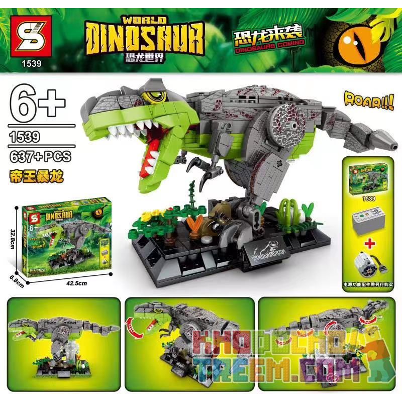 SHENG YUAN SY 1539 non  KHỦNG LONG BẠO CHÚA bộ đồ chơi xếp lắp ráp ghép mô hình Jurassic World DINOSAUR WORLD Thế Giới Khủng Long 637 khối