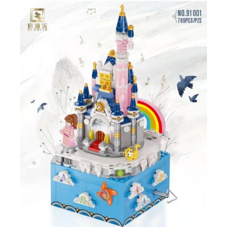 QIZHILE 91001 non  HỘP NHẠC LÂU ĐÀI DISNEY bộ đồ chơi xếp lắp ráp ghép mô hình Disney Princess MUSIC BOX Công Chúa 789 khối