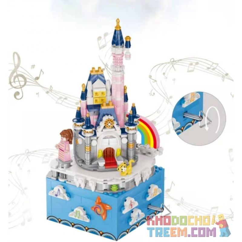 QIZHILE 91001 non  HỘP NHẠC LÂU ĐÀI DISNEY bộ đồ chơi xếp lắp ráp ghép mô hình Disney Princess MUSIC BOX Công Chúa 789 khối