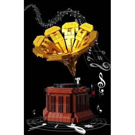 HENGTAI 92051 non  MÁY HÁT 1: 8 tỷ lệ 1:8 bộ đồ chơi xếp lắp ráp ghép mô hình Creator Expert PHONOGRAPH Chuyên Gia Sáng Tạo 682 khối