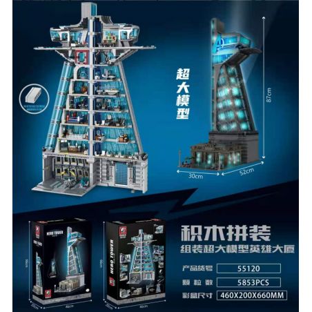 TIGER 55120 non  THÁP AVENGERS ANH HÙNG bộ đồ chơi xếp lắp ráp ghép mô hình Super Heroes AVENGERS TOWER、HERO Siêu Nhân Anh Hùng 5883 khối
