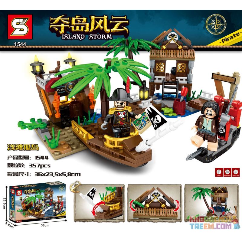 SHENG YUAN SY 1544 non  ĐẢO BÃI CẠN bộ đồ chơi xếp lắp ráp ghép mô hình Pirates Of The Caribbean ISLAND STORM Cướp Biển Vùng Caribe 357 khối