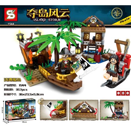 SHENG YUAN SY 1544 non  ĐẢO BÃI CẠN bộ đồ chơi xếp lắp ráp ghép mô hình Pirates Of The Caribbean ISLAND STORM Cướp Biển Vùng Caribe 357 khối