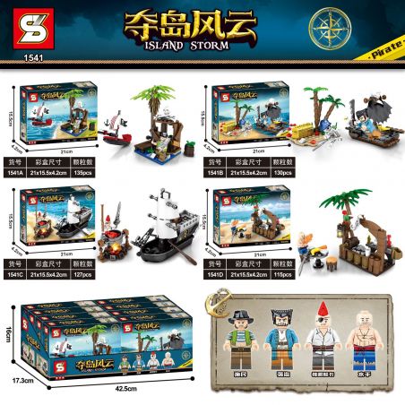 SHENG YUAN SY 1541A 1541B 1541C 1541D non  MINI PIRATE SHIP TAVERN 4 LOẠI bộ đồ chơi xếp lắp ráp ghép mô hình Pirates Of The Caribbean ISLAND STORM Cướp Biển Vùng Caribe 507 khối