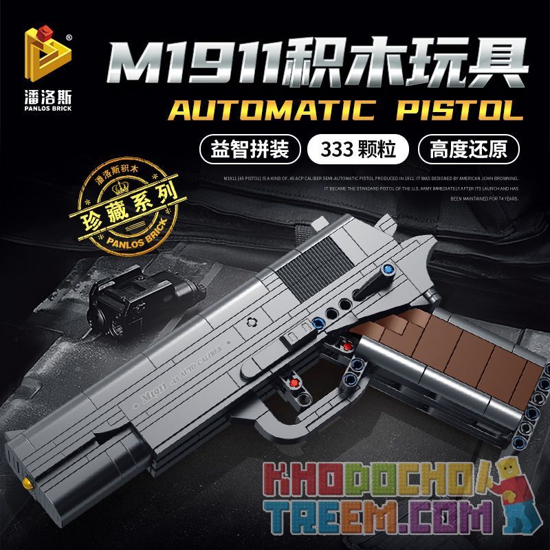 PanlosBrick 670007 Panlos Brick 670007 non  SÚNG LỤC M1911 bộ đồ chơi xếp lắp ráp ghép mô hình Military Army M1911 AUTOMATIC PISTOL Quân Sự Bộ Đội 333 khối