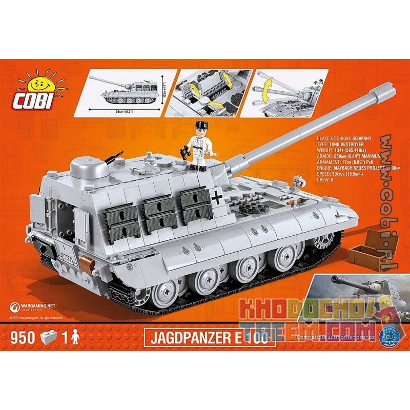 COBI 3036 non  XE TĂNG SIÊU NẶNG E-100 bộ đồ chơi xếp lắp ráp ghép mô hình Military Army JAGDPANZER 100 Quân Sự Bộ Đội 950 khối