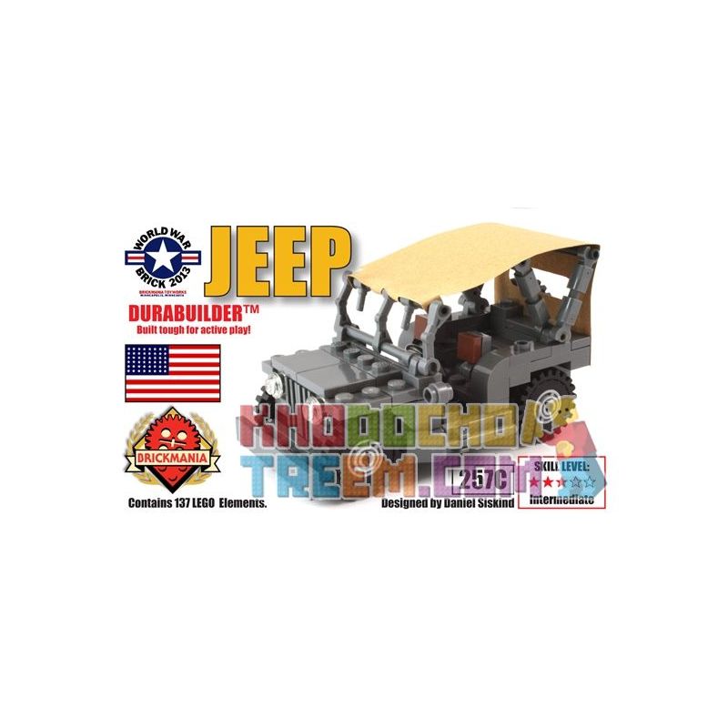 BRICKMANIA 257C non  XE JEEP (BỘ SỰ KIỆN GẠCH TRONG THẾ CHIẾN) bộ đồ chơi xếp lắp ráp ghép mô hình Military Army JEEP (WORLD WAR BRICK EVENT KIT) Quân Sự Bộ Đội 155 khối