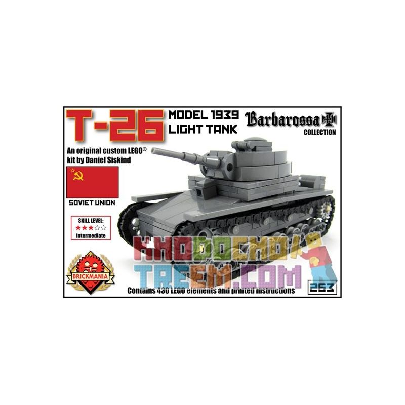 BRICKMANIA 263 non  TĂNG HẠNG NHẸ T-26 bộ đồ chơi xếp lắp ráp ghép mô hình Military Army T-26 LIGHT TANK Quân Sự Bộ Đội 430 khối