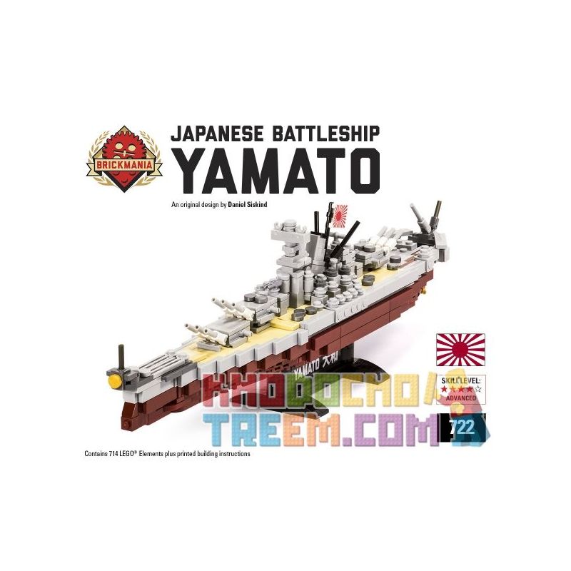 BRICKMANIA 722 non  THIẾT GIÁP HẠM YAMATO bộ đồ chơi xếp lắp ráp ghép mô hình Military Army BATTLESHIP YAMATO Quân Sự Bộ Đội 714 khối