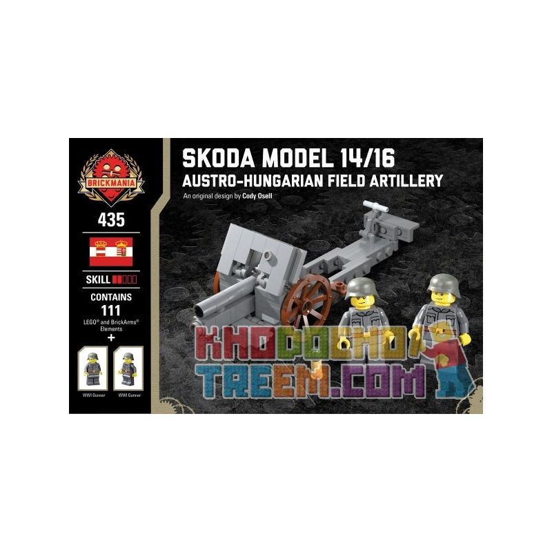 BRICKMANIA 435 non  SKODA MẪU 14 16-SÚNG DÃ CHIẾN ÁO-HUNG bộ đồ chơi xếp lắp ráp ghép mô hình Military Army SKODA MODEL 14/16 - AUSTRO-HUNGARIAN FIELD ARTILLERY Quân Sự Bộ Đội 111 khối