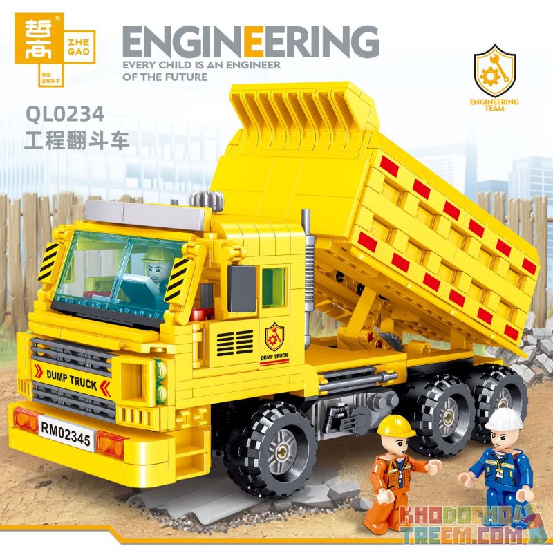 ZHEGAO QL0234 0234 non  XE BEN KỸ THUẬT bộ đồ chơi xếp lắp ráp ghép mô hình City ENGINEERING Thành Phố 755 khối