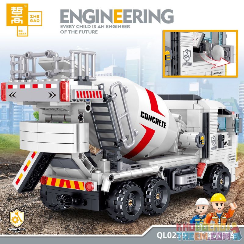 ZHEGAO QL0239 0239 non  XE CHỞ XI MĂNG KỸ THUẬT bộ đồ chơi xếp lắp ráp ghép mô hình City ENGINEERING Thành Phố 771 khối