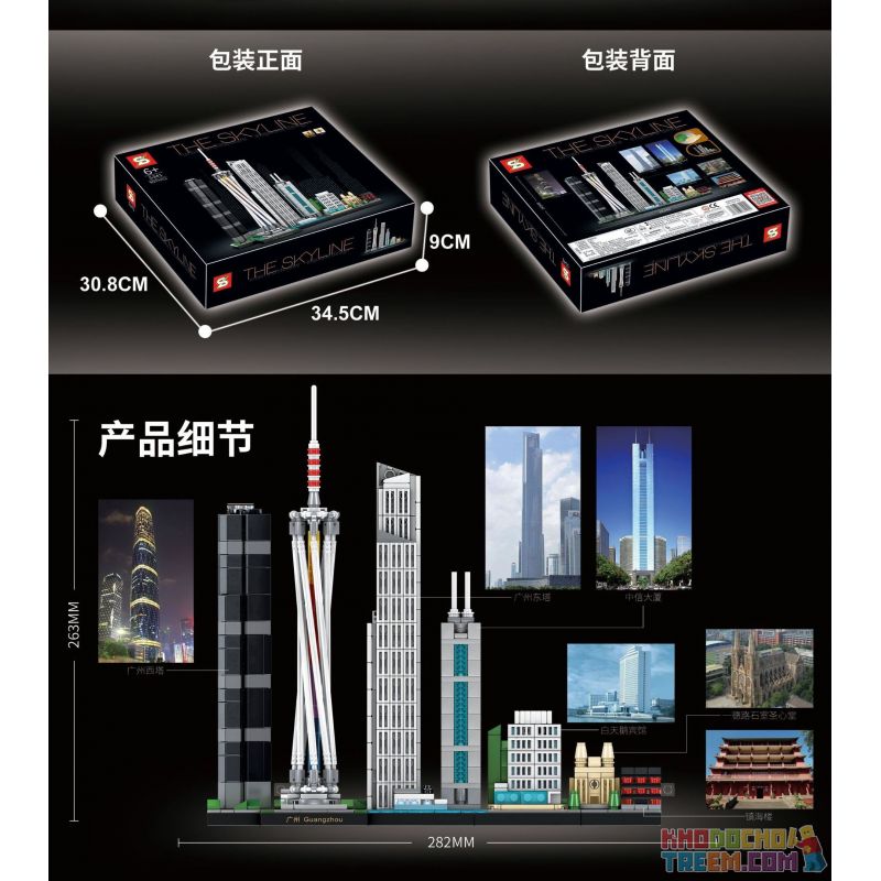 SHENG YUAN SY 5341 non  QUẢNG CHÂU bộ đồ chơi xếp lắp ráp ghép mô hình Architecture THE SKYLINE Công Trình Kiến Trúc 957 khối