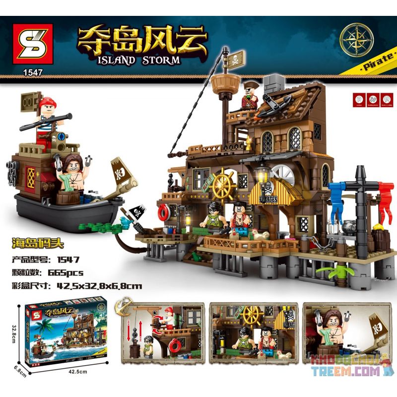 SHENG YUAN SY 1547 non  BẾN ĐẢO bộ đồ chơi xếp lắp ráp ghép mô hình Pirates Of The Caribbean ISLAND STORM Cướp Biển Vùng Caribe 665 khối