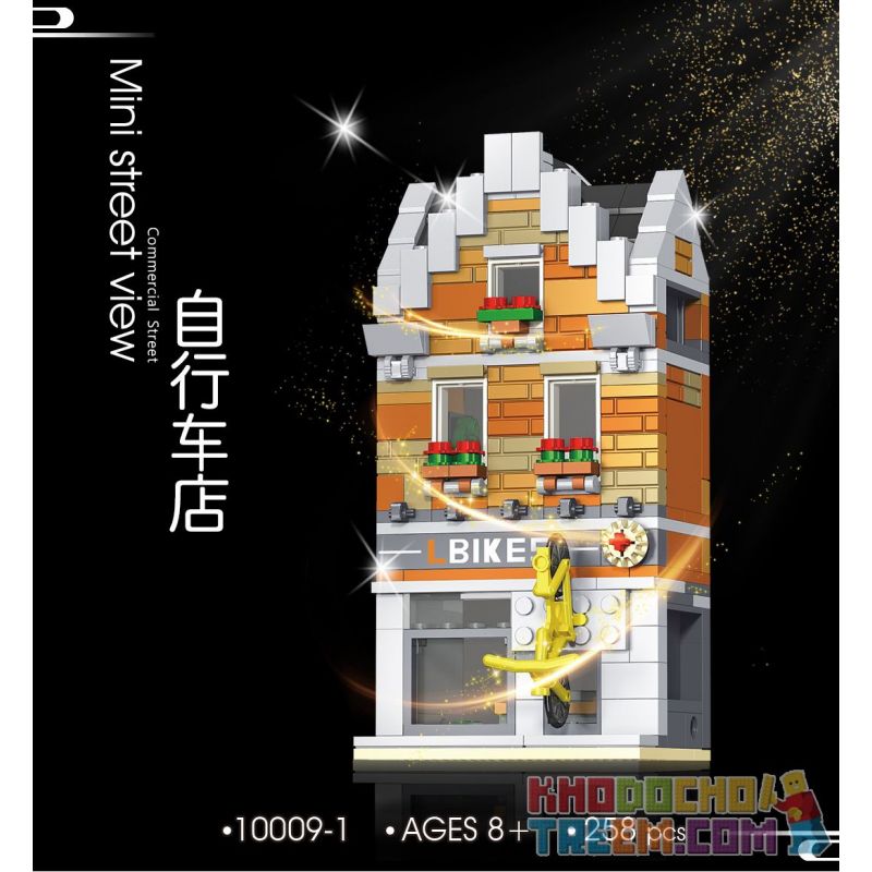 SHENZHEN RAEL ENTERTAINMENT 10009-2 10009-3 10009-4 10009-1 non  4 CỬA HÀNG XE ĐẠP ĐƯỜNG PHỐ CHÂU KEM HIỆU THUỐC THỂ DỤC bộ đồ chơi xếp lắp ráp ghép mô hình Mini Modular THE EUROPE STREET Đường Phố Thu Nhỏ 1109 khối