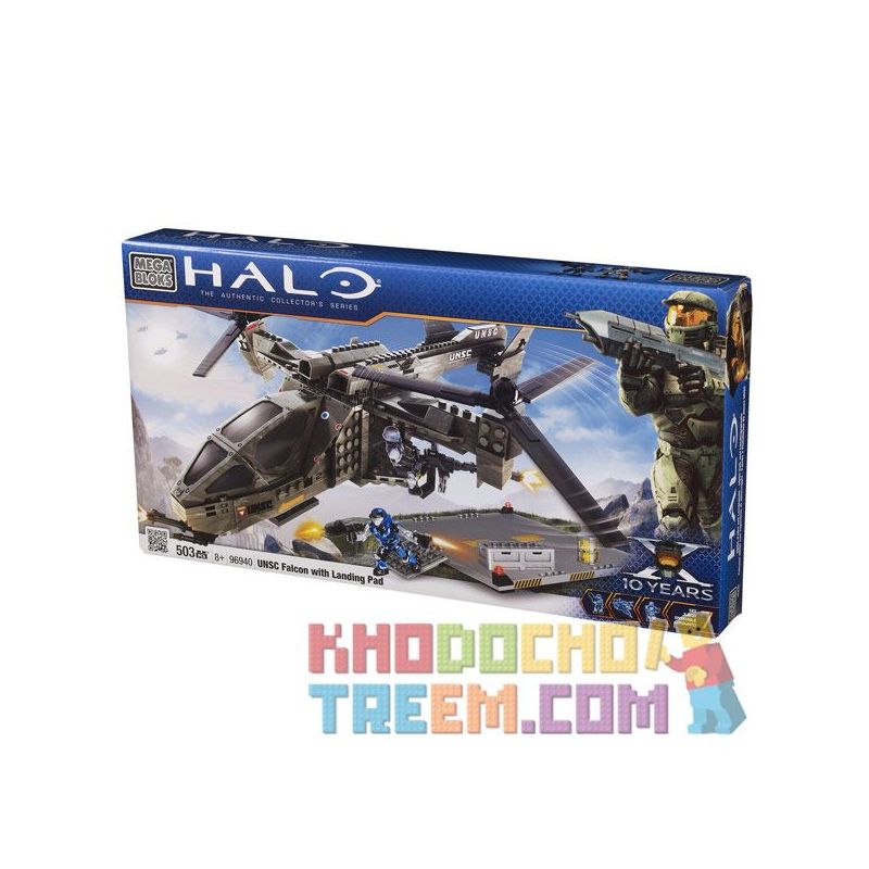 MEGA BLOKS 96940 non  UNSC FALCON VÀ BỆ HẠ CÁNH bộ đồ chơi xếp lắp ráp ghép mô hình Computer Games UNSC FALCON WITH LANDING PAD Trò Chơi 503 khối