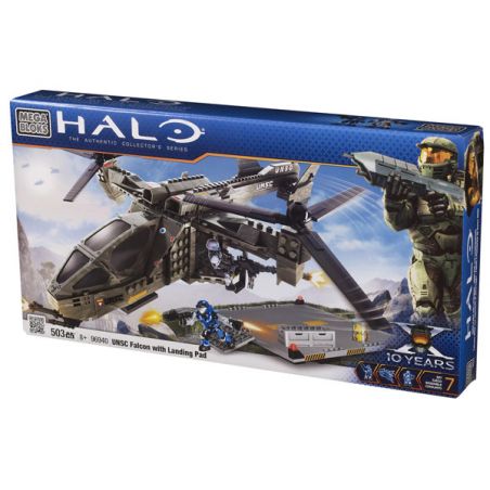 MEGA BLOKS 96940 non  UNSC FALCON VÀ BỆ HẠ CÁNH bộ đồ chơi xếp lắp ráp ghép mô hình Computer Games UNSC FALCON WITH LANDING PAD Trò Chơi 503 khối