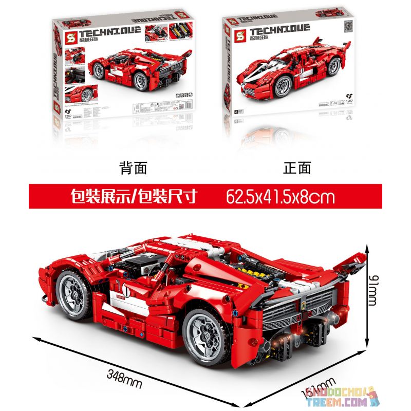 SHENG YUAN SY 8608 non  FERRARI FXX XE PULL BACK bộ đồ chơi xếp lắp ráp ghép mô hình  Kỹ Thuật Công Nghệ Cao Mô Hình Phương Tiện 1282 khối