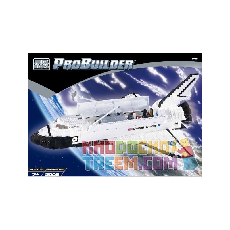 MEGA BLOKS 9736 non  NỖ LỰC TÀU CON THOI bộ đồ chơi xếp lắp ráp ghép mô hình Space SPACE SHUTTLE ENDEAVOR Thám Hiểm Không Gian 2005 khối