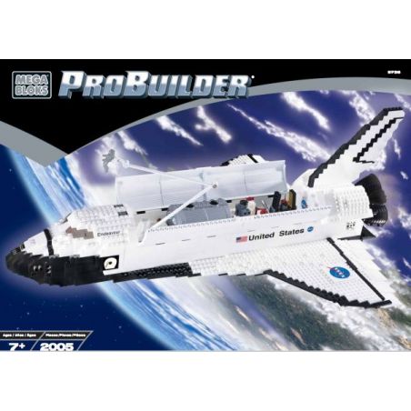 MEGA BLOKS 9736 non  NỖ LỰC TÀU CON THOI bộ đồ chơi xếp lắp ráp ghép mô hình Space SPACE SHUTTLE ENDEAVOR Thám Hiểm Không Gian 2005 khối