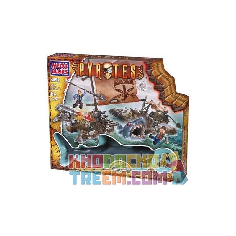 MEGA BLOKS 3692 non  CÁ MẬP TRỐN THOÁT bộ đồ chơi xếp lắp ráp ghép mô hình Pirates Of The Caribbean SHARK ESCAPE Cướp Biển Vùng Caribe 66 khối