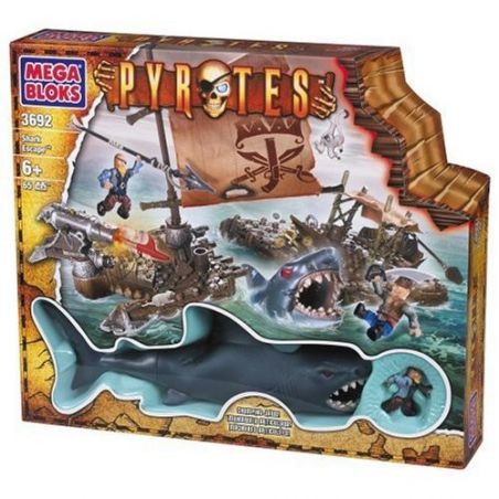 MEGA BLOKS 3692 non  CÁ MẬP TRỐN THOÁT bộ đồ chơi xếp lắp ráp ghép mô hình Pirates Of The Caribbean SHARK ESCAPE Cướp Biển Vùng Caribe 66 khối