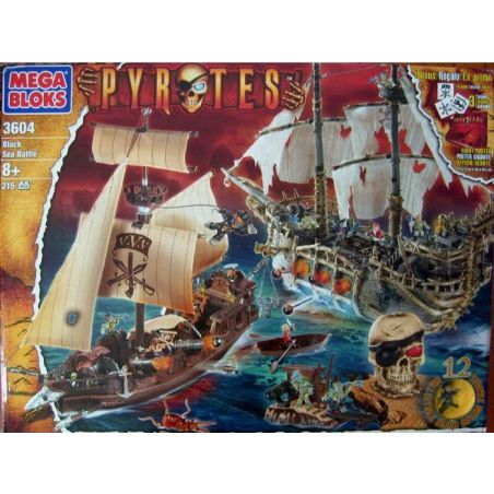 MEGA BLOKS 3604 non  CHIẾN ĐẤU TRÊN BIỂN ĐEN bộ đồ chơi xếp lắp ráp ghép mô hình Pirates Of The Caribbean BLACK SEA BATTLE Cướp Biển Vùng Caribe 215 khối