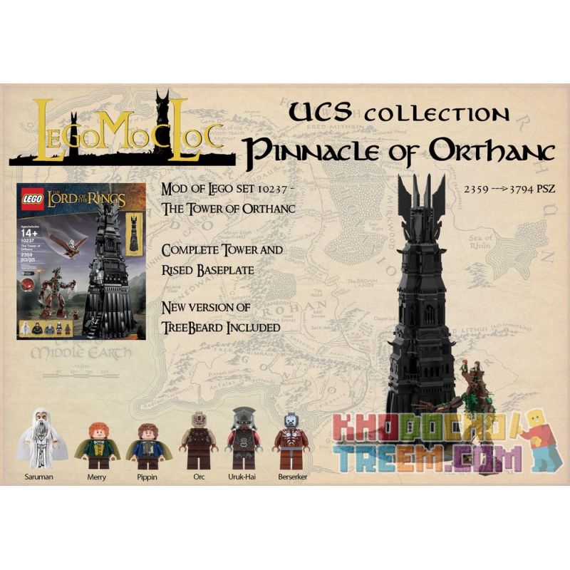 FXZ 112501 REBRICKABLE MOC-33442 33442 MOC33442 non  OUAKOTA. bộ đồ chơi xếp lắp ráp ghép mô hình The Lord Of The Rings UCS PINNACLE OF ORTHANC Chúa Nhẫn 3787 khối