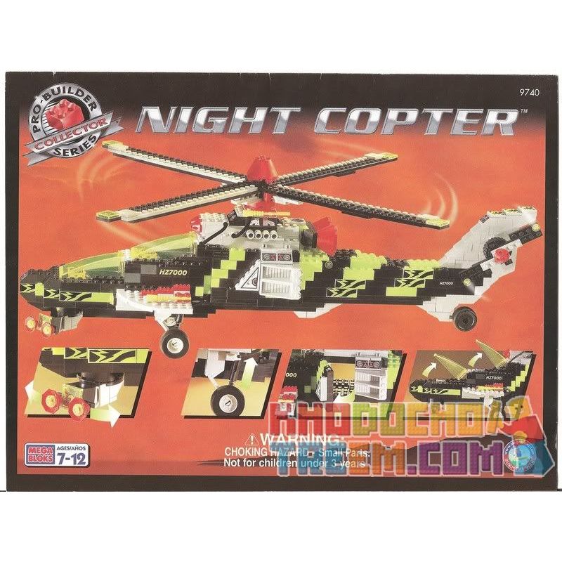 MEGA BLOKS 9740 non  TRỰC THĂNG BAN ĐÊM bộ đồ chơi xếp lắp ráp ghép mô hình City NIGHT COPTER Thành Phố 670 khối