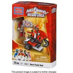 MEGA BLOKS 5821 non  ANH HÙNG ĐỎ ĐUA bộ đồ chơi xếp lắp ráp ghép mô hình Power Rangers Super Sentai RED HERO RACER 5 Anh Em Siêu Nhân 39 khối