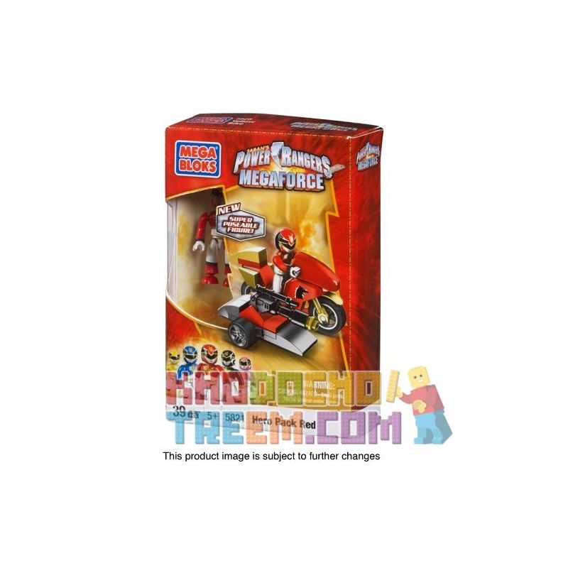 MEGA BLOKS 5821 non  ANH HÙNG ĐỎ ĐUA bộ đồ chơi xếp lắp ráp ghép mô hình Power Rangers Super Sentai RED HERO RACER 5 Anh Em Siêu Nhân 39 khối