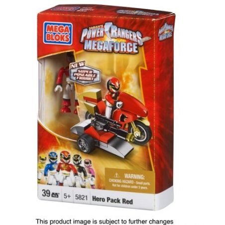MEGA BLOKS 5821 non  ANH HÙNG ĐỎ ĐUA bộ đồ chơi xếp lắp ráp ghép mô hình Power Rangers Super Sentai RED HERO RACER 5 Anh Em Siêu Nhân 39 khối