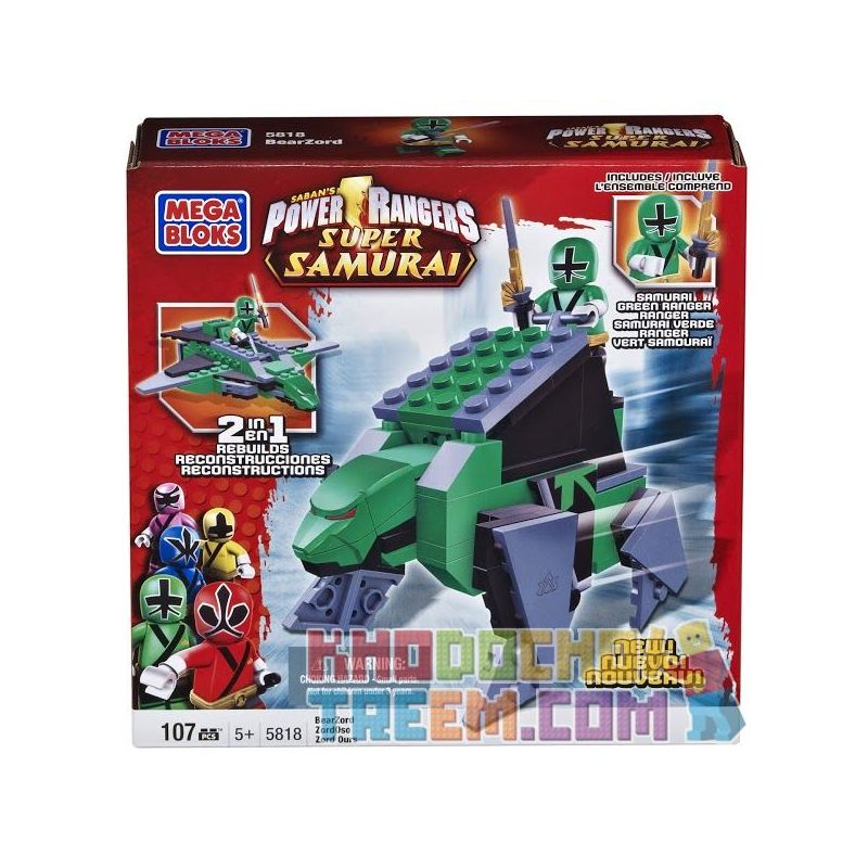 MEGA BLOKS 5818 non  GẤU XANH ZOD bộ đồ chơi xếp lắp ráp ghép mô hình Power Rangers Super Sentai GREEN BEAR ZORD 5 Anh Em Siêu Nhân 107 khối