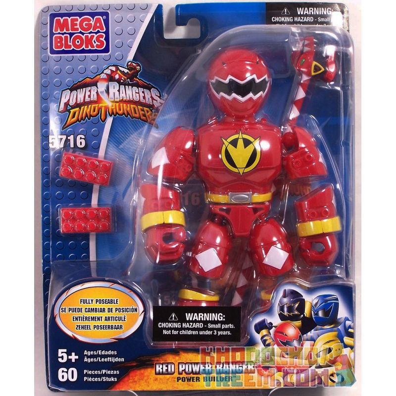 MEGA BLOKS 5716 non  CHIẾN BINH ĐỎ bộ đồ chơi xếp lắp ráp ghép mô hình Power Rangers Super Sentai RED POWER RANGER 5 Anh Em Siêu Nhân 60 khối