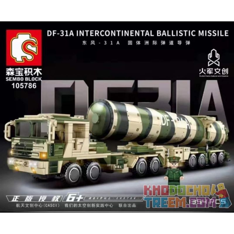 SEMBO 105786 non  DONGFENG-31A. bộ đồ chơi xếp lắp ráp ghép mô hình Military Army DF-A INTERNATIONAL BALLISTIC MISSILE Quân Sự Bộ Đội 1354 khối