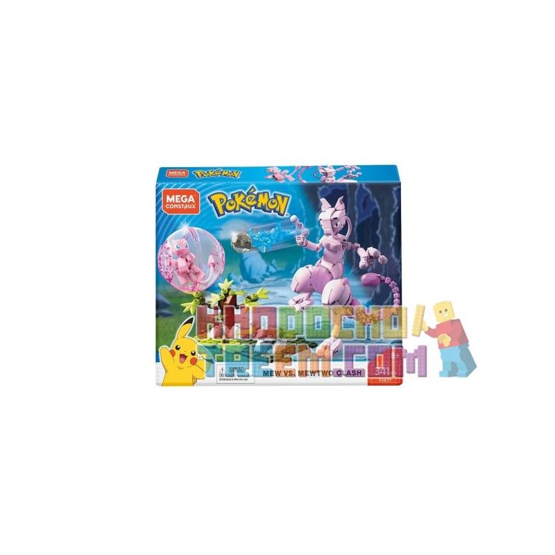 MEGA BLOKS FVK77 non  GIẤC MƠ VÀ SIÊU VIỆT bộ đồ chơi xếp lắp ráp ghép mô hình Pokémon MEW VS MEWTWO CLASH Pokemon 341 khối