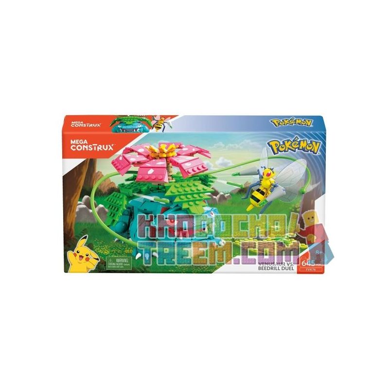 MEGA BLOKS FVK76 non  WONDER FROGHUA VS BEE KIM LỚN bộ đồ chơi xếp lắp ráp ghép mô hình Pokémon VENUSAUR VS. BEEDRILL DUEL Pokemon 645 khối