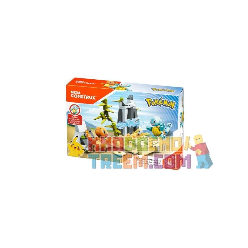 MEGA BLOKS DYF10 non  JENNY RÙA VS RỒNG LỬA NHỎ bộ đồ chơi xếp lắp ráp ghép mô hình Pokémon SQUIRTLE VS CHARMANDER Pokemon 140 khối