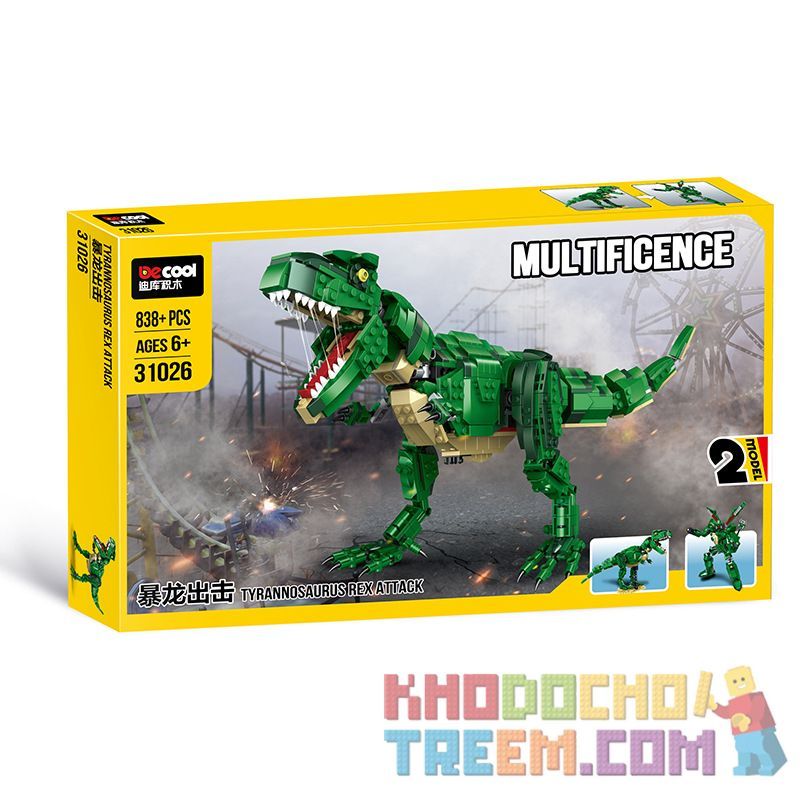 DECOOL 31026 non  CUỘC TẤN CÔNG CỦA KHỦNG LONG BẠO CHÚA bộ đồ chơi xếp lắp ráp ghép mô hình Creator TYRANNOSAURUS REX ATTACK Sáng Tạo 838 khối