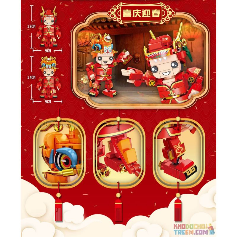 PanlosBrick 610017 Panlos Brick 610017 non  MÚA LÂN SƯ RỒNG bộ đồ chơi xếp lắp ráp ghép mô hình Seasonal DRAGON AND LION DANCE Mùa Lễ Hội 469 khối