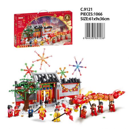 WOMA C.9121 .9121 non  MÚA RỒNG NĂM MỚI CỦA TRUNG QUỐC bộ đồ chơi xếp lắp ráp ghép mô hình HAPPY CHINESE NEW YEAR 1066 khối