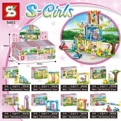 SHENG YUAN SY 5403 non  SÂN CHƠI 8 LOẠI CẦU TRƯỢT XÍCH ĐU ĐỒ UỐNG CÂY XANH BÚA TẠ MÁY VUỐT XE Ô TÔ VƯỢT CHƯỚNG NGẠI VẬT bộ đồ chơi xếp lắp ráp ghép mô hình  S-GIRLS Các Bạn Gái 583 khối