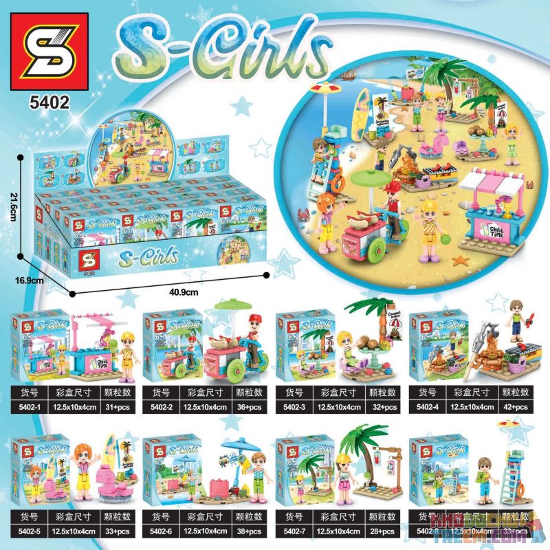 SHENG YUAN SY 5402 non  8 QUẦY KEM CẢNH BÃI BIỂN NHỎ XÚC XÍCH DỪA TIỆC NƯỚNG NGOÀI TRỜI VÁN TRƯỢT SÚNG NƯỚC PHÒNG THAY ĐỒ ĐÀI QUAN SÁT NHÂN VIÊN CỨU HỘ bộ đồ chơi xếp lắp ráp ghép mô hình  S-GIRLS Các Bạn Gái 273 khối