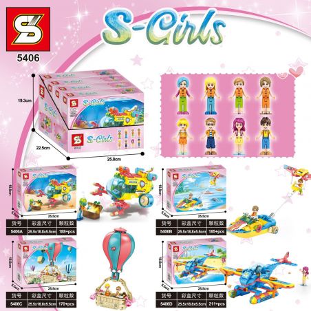 SHENG YUAN SY 5406A 5406B 5406C 5406D non  PHIÊU LƯU 4 LOẠI TÀU NGẦM CAO TỐC KHINH KHÍ CẦU THỦY CƠ bộ đồ chơi xếp lắp ráp ghép mô hình  S-GIRLS Các Bạn Gái 754 khối