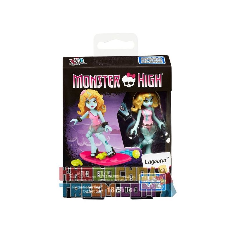 MEGA BLOKS DPK41 non  LƯỚT SÓNG TUYỆT VỜI bộ đồ chơi xếp lắp ráp ghép mô hình Monster High FANTASTIC SURFING 18 khối