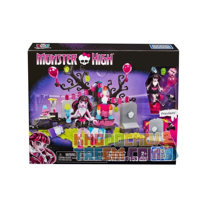 MEGA BLOKS DPK36 non  BỮA TIỆC SINH NHẬT CỦA DRACULAURA bộ đồ chơi xếp lắp ráp ghép mô hình Monster High DRACULAURA'S BIRTHDAY PARTY 153 khối