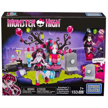 MEGA BLOKS DPK36 non  BỮA TIỆC SINH NHẬT CỦA DRACULAURA bộ đồ chơi xếp lắp ráp ghép mô hình Monster High DRACULAURA'S BIRTHDAY PARTY 153 khối